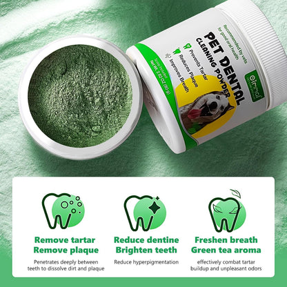 Teeth Cleaning Powder for Dogs - Dental Freshener with Probiotics for Bad Breath, Plaque, Tartar - Dental Care for Small, Medium, Large Dogs - 80g
