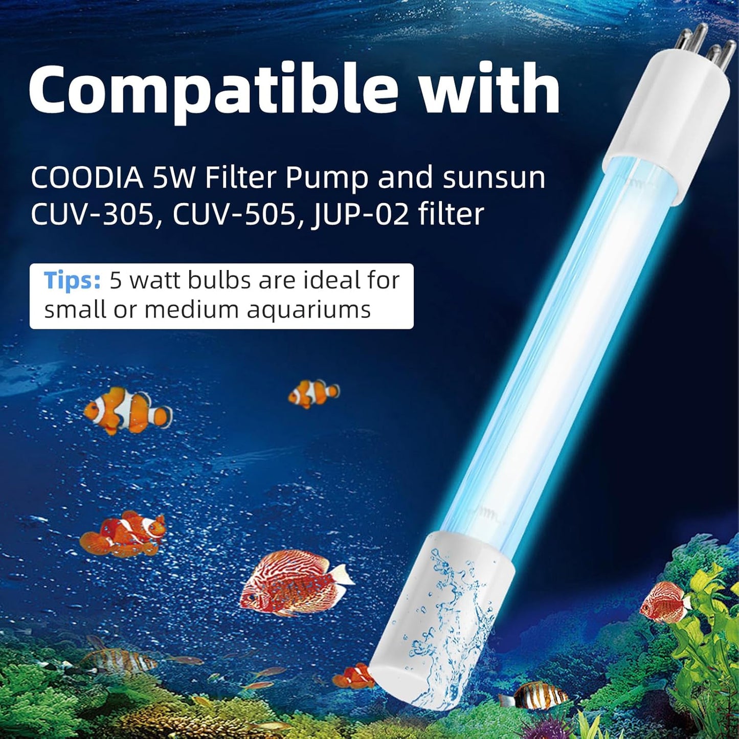 5W Light Bulb Replacement for COODIA 5W Filter Pump - Aquarium Bulb Compatible with Sunsun CUV-305, CUV-505, JUP-02 Filter