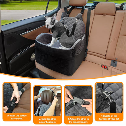 Dog Car Seat for Small Medium Sized Dog, Booster Car Seat with Elevated Memory Foam, Storage Pocket & Safety Belts, Detachable Washable Puppy Carrier Pet Travel Accessories