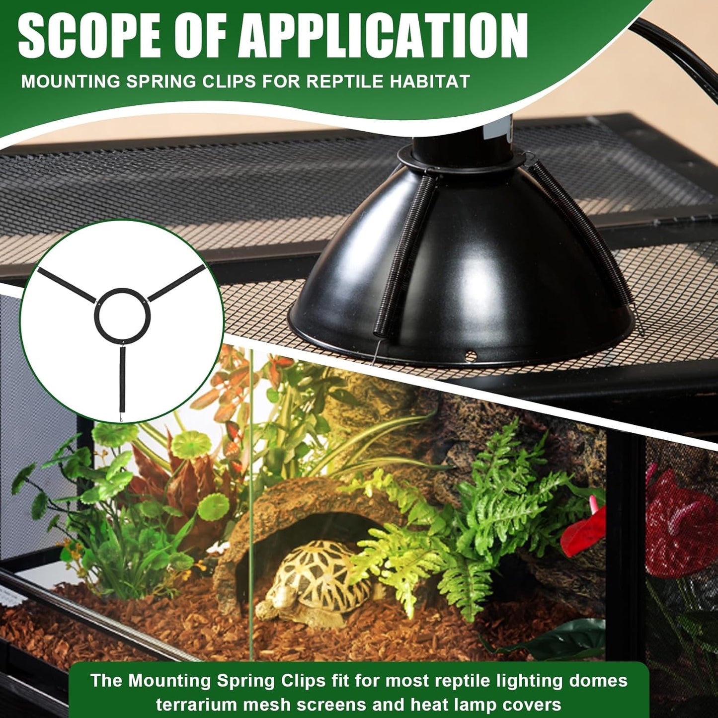Mounting Spring Clips for Reptile Habitat Lighting Domes, Fits most reptile lighting domes,terrarium mesh screens, and heat lamp covers, 5.5"/8.5" Domes,Most Standard Domes and Screen Covers (3 pack)