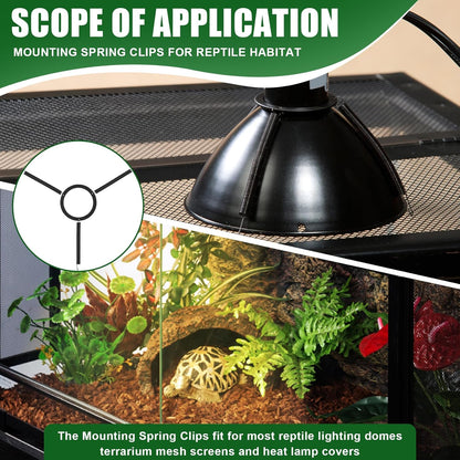 Mounting Spring Clips for Reptile Habitat Lighting Domes, Fits most reptile lighting domes,terrarium mesh screens, and heat lamp covers, 5.5"/8.5" Domes,Most Standard Domes and Screen Covers (3 pack)