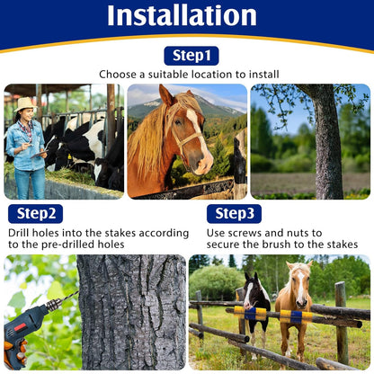 3 Pack Horse Scratching Post Livestock Scratching Brushes for Grooming 17.3 x 7.8 Inch Cow Cattle Goat Scratcher Brush for Back Itchy Relieve(Yellow and Blue)