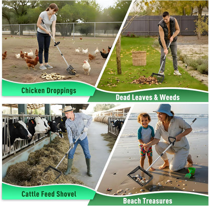 TOOGE Upgraded Chicken Poop Scooper: 9.6" Metal Pooper Scooper & Rake 4-Section Long Handle Chicken Coop Scoop Scoopers Accessories Large Sand Sifter Litter Shovel for Yard/Farm/Stable/Beach Black