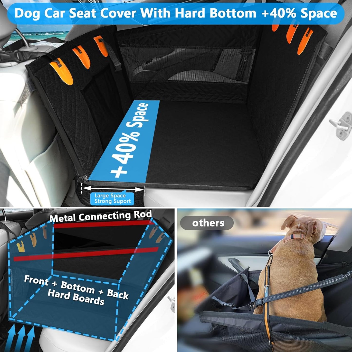 Dog Car Seat for Large Medium Dogs, Hard Bottom Back Seat Extender for Dogs with Soft Removable Blanket, Non-Slip Dog Car Hammock Turn into Soft Pet Travel Bed,Half Pet Seat for Car SUV Truck(Black)