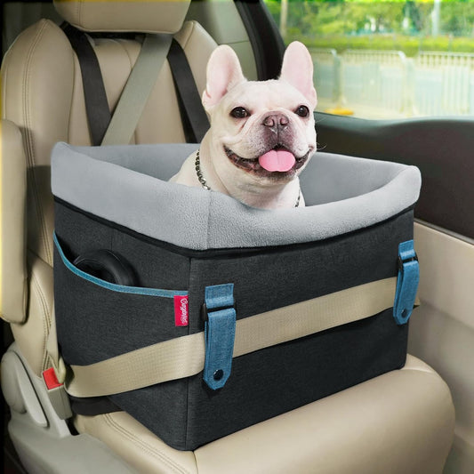 BurgeonNest Dog Car Seat for Small Dogs, Cozy Dog Booster Car Seat with Unique Safety Buckles,Puppy Carseat Covered with Double-Thick Plush, with Clip-on Leash Suitable for Small Pets Up to 20lbs