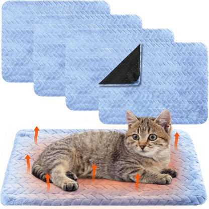 4 Pack Self Heating Cat Pad Self Warming Cat Bed Non Slip Warm Thermal Dog Pad Mat Washable Pet Kennel Crate Bed Mat for Pets Indoor Outdoor (Blue,16 x 20 Inch)
