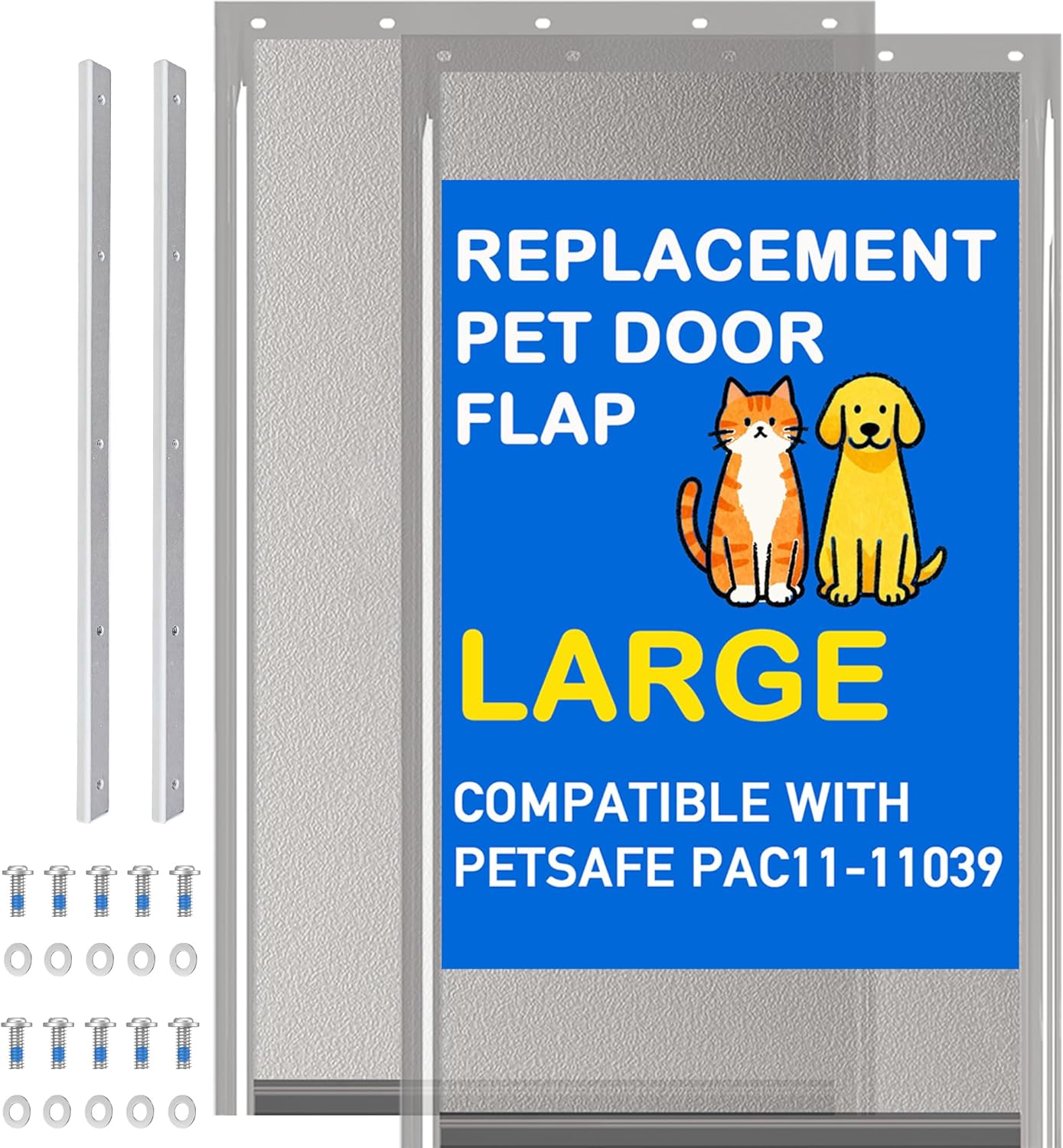2 Pack Large Dog Door Replacement Flaps PAC11-11039 with 2 Metal Bracket, Compatible with PetSafe Freedom Dog and Cat Door, Magnetic Closure (Smoky Translucent)