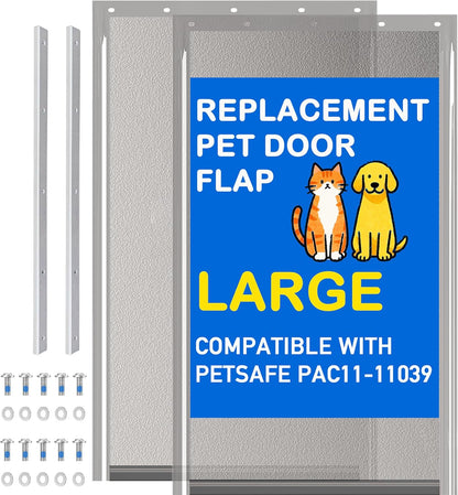 2 Pack Large Dog Door Replacement Flaps PAC11-11039 with 2 Metal Bracket, Compatible with PetSafe Freedom Dog and Cat Door, Magnetic Closure (Smoky Translucent)