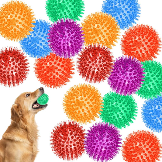 18 Pcs Squeaky Dog Toy Balls, 2.5 Inch Bulk Durable Spikey Dog Balls 6 Colors Puppy Chew Toys for Small Medium Large Dogs Clean Teeth and Training