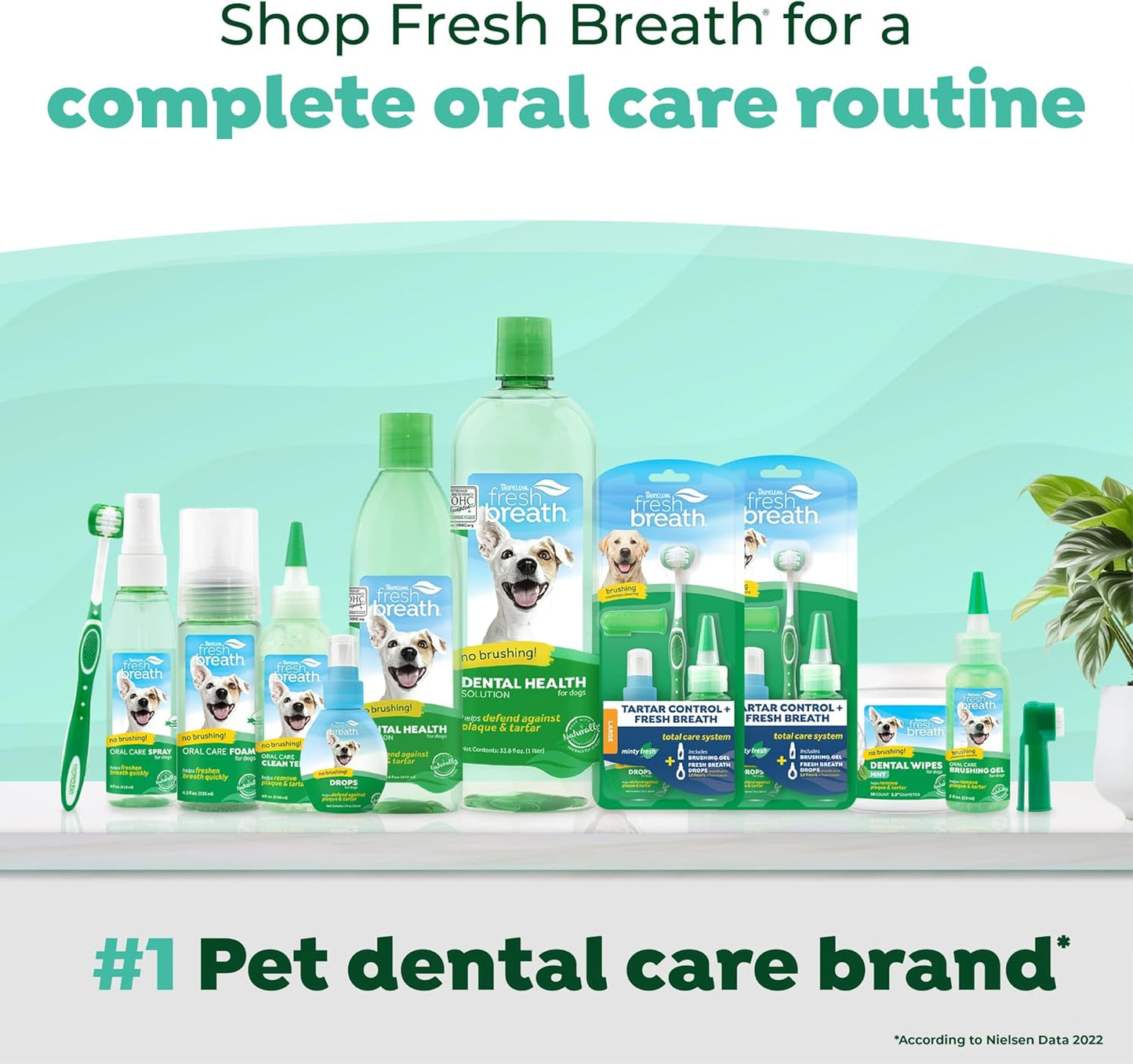 TropiClean Fresh Breath No Brush Total Care Kit | Dog Dental Hygiene| Dog Teeth Cleaning Made Easy | Water Additive No Brushing Toothpaste for Dogs