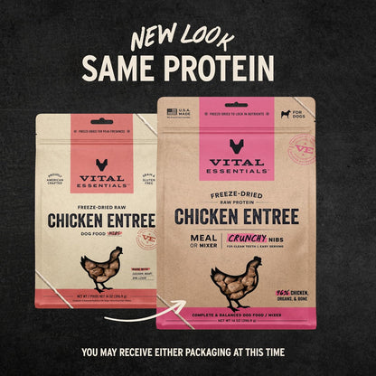 Vital Essentials Freeze-Dried Raw Chicken Crunchy Nibs | Complete Meal or Mixer Dog Food | 14 oz