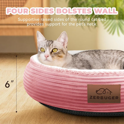 20in Washable Cat Beds for Indoor Cats - Round Donut Pet Bed for Cats, Small Dogs, Puppy, Kitten - Anti-Slip Bottom, Calming Bed Gift - Pink