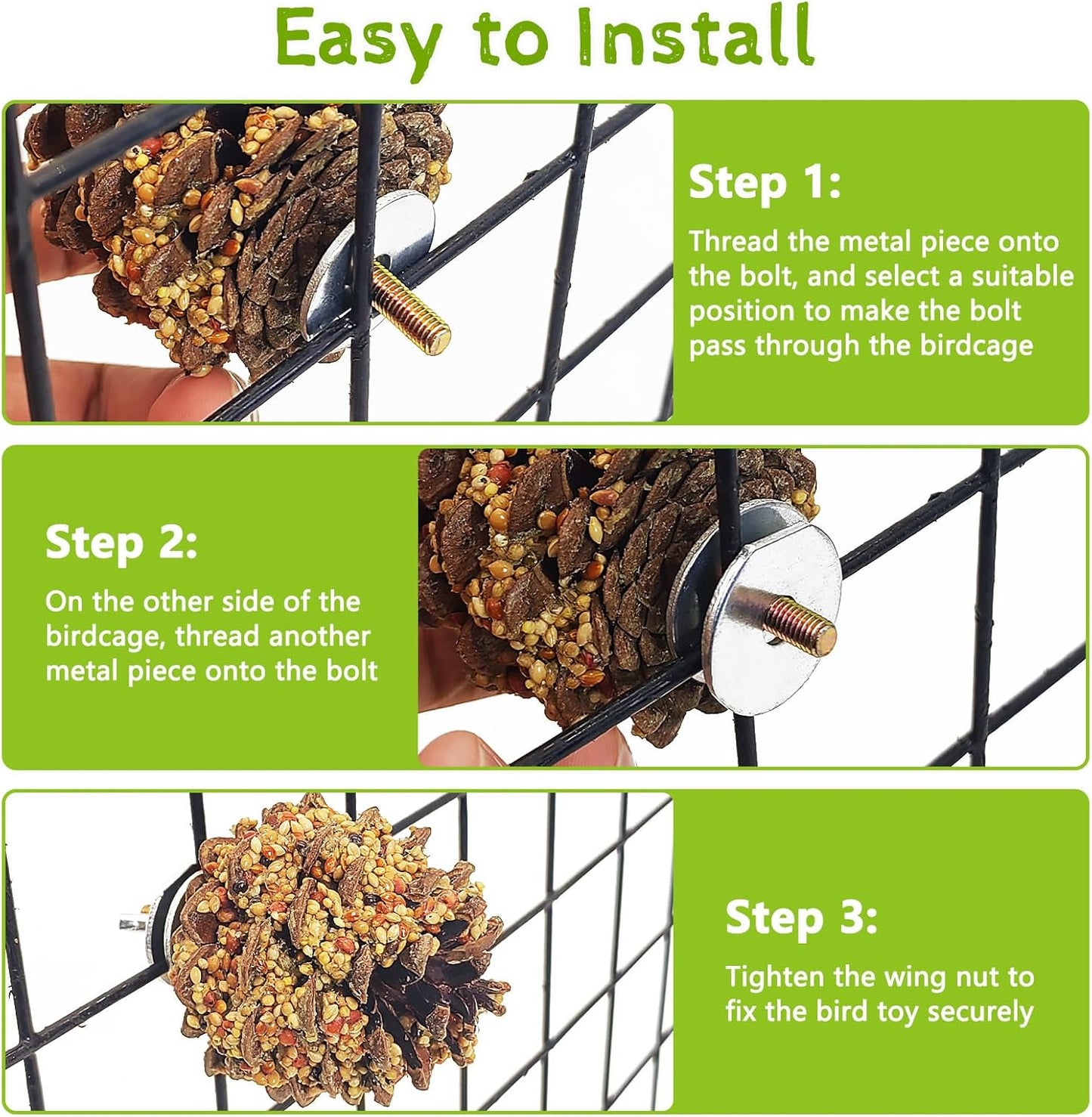 kathson Parakeet Treats, 2 Pcs Pine Cone Bird Chew Toys with Natural Grains, Parrot Snacks Bird Molar Toy Cage Enrichment Foraging Toys for Cockatiels Conures Lovebirds Budgies