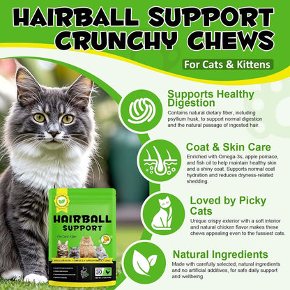Hairball Control Cat Treats - Cat Hairball Remedy & Relief for Cats - Cat Hairball Control with Psyllium Seed Husk and Vitamins, Promotes Skin & Coat, Digestive, Urinary Health