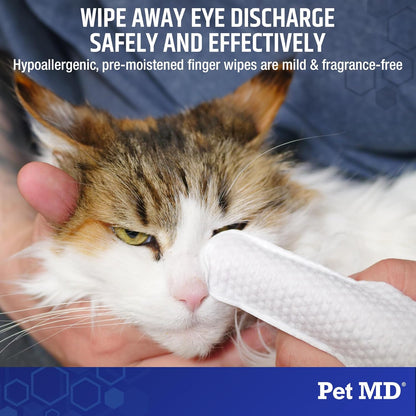 Pet MD Finger Wipes - Tear Stain Remover for Dogs & Cat Eye Wipes - Dog Eye Wipes for Discharge and Crust - Fragrance-Free & Hypoallergenic Face and Eye Cleaner - 50ct