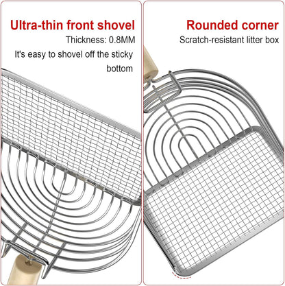 Ownpets Iron Metal Cat Litter Scoop, Heavy Duty Kitty Litter Scooper & Speed Sifter to Catch Small & Large Clumps, with Eucalyptus Wood Handle, Non-Stick Deep Shovel for Effective cleanup