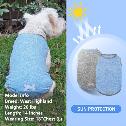 KYEESE 2 Pack Dog Shirts Quick Dry Soft Stretchy Dog T-Shirts with Reflective Label Tank Top Sleeveless Vest Sun Protection Pet Clothes for Small Dogs, Large, Light Blue+Grey