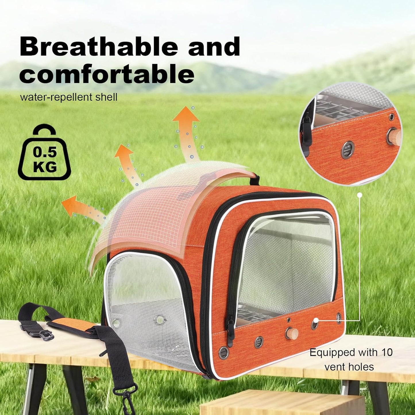 halinfer Large Bird Carrier Cage, Portable Bird Carrying Bag with Metal Tray and Grate to Transport Medium and Large Birds Like African Grey, Long Tail Cockatiel and Parrot