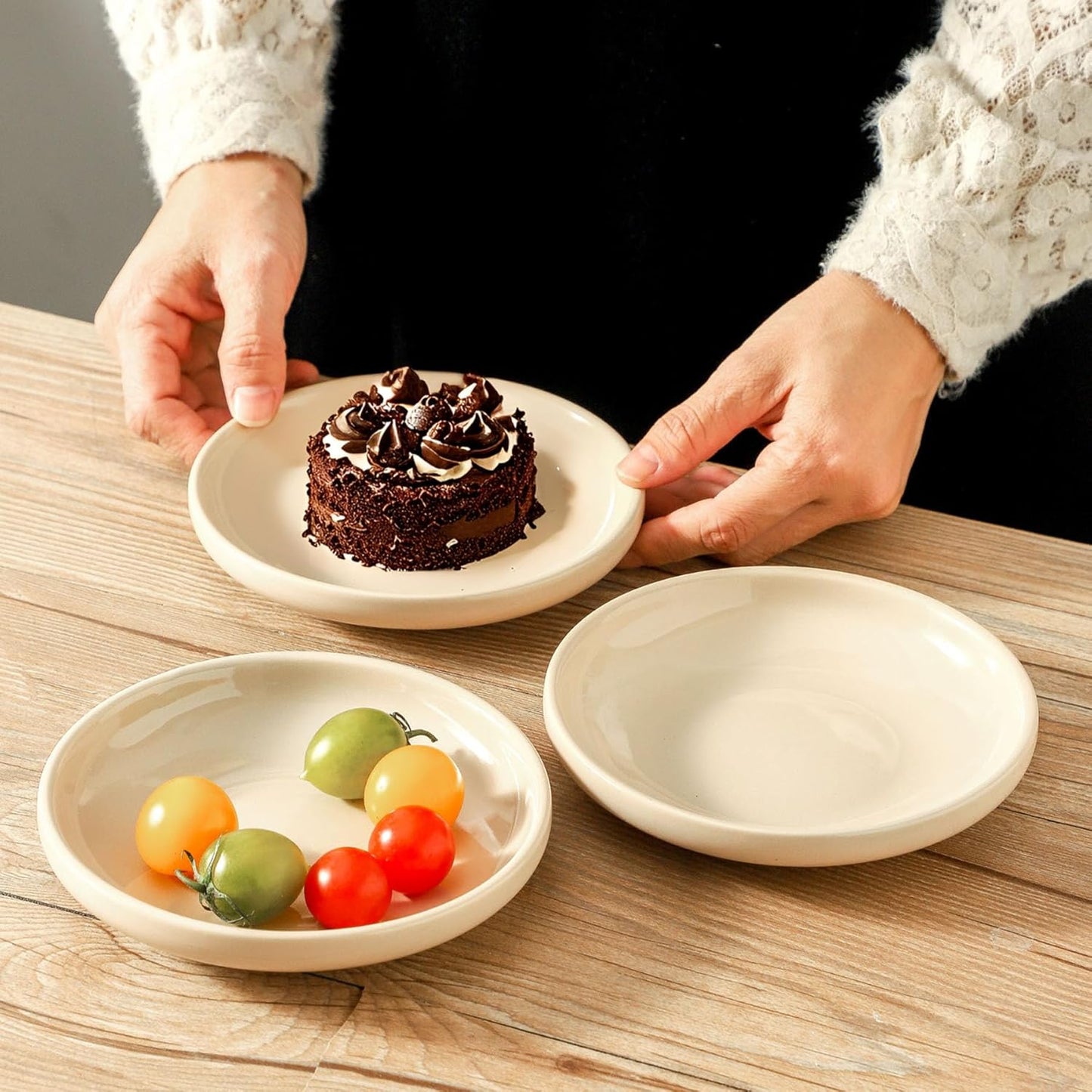 3 PCS Ceramic Cat Bowls, 5.5 in Pet Food Bowl Cat Dishes for Food and Water, Small Dog Dish(Khaki)