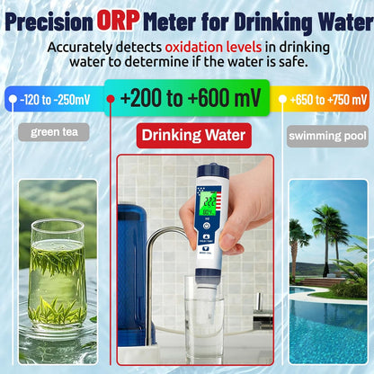 Salinity Tester and 4 in 1 Hydrogen Water Tester, Digital Pool Salt Tester for Saltwater Pool and pH H2 ORP Meter for Drinking Water, Hydroponic, Aquariums