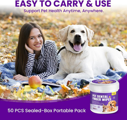 Pet Wipes - 50 pcs, Gentle Oral Care for Dogs & Cats