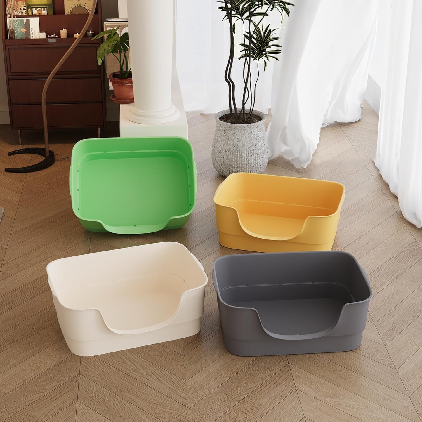 Extra Large Cat Litter Box for Big Cats - High Sides & Low Enter Design, 23.6x17.1x8.54 Inches Spacious Anti-Spill Pet Toilet（Grey）