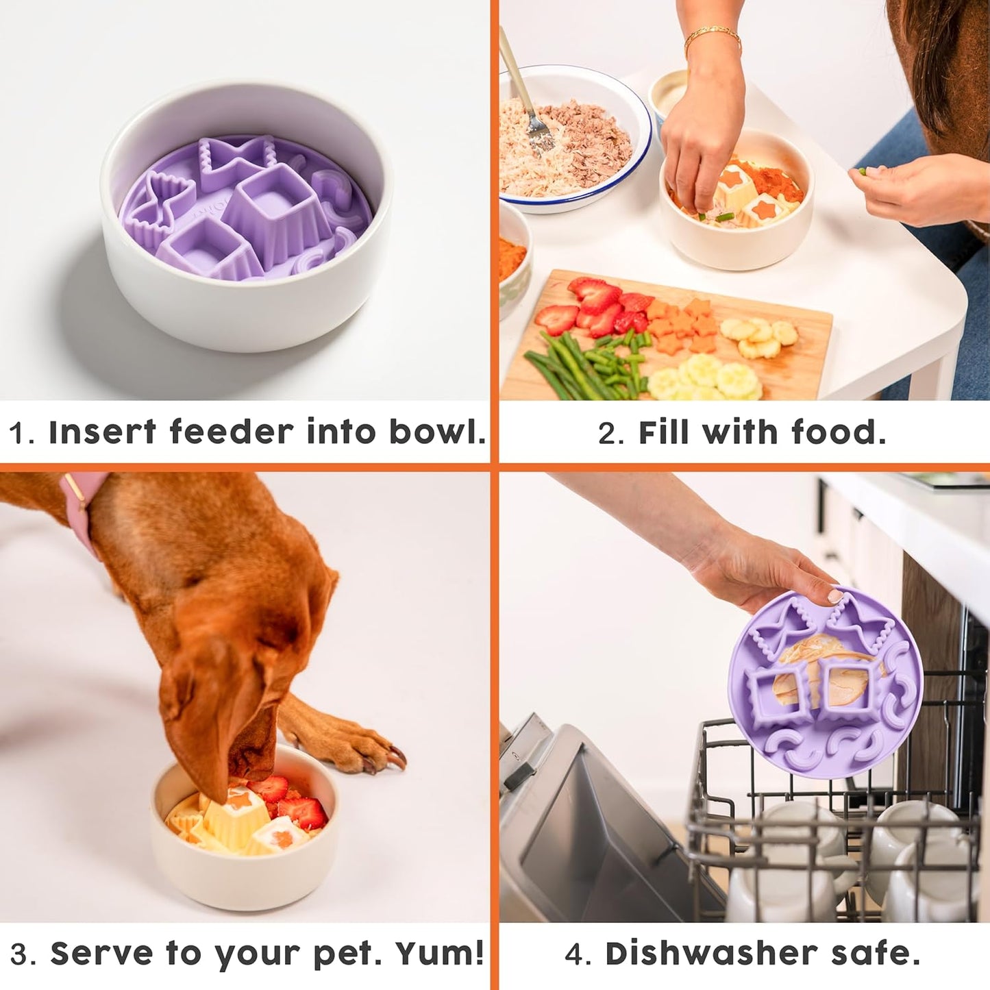 Awoo Snackaroni - Silicone Slow Feeder for Dog Bowls Over 5.5-Inches - Non-Slip, Wet and Dry Food-Compatible Pet Dish with Suction Cups - Extends Mealtime for Fast Eaters - Dishwasher Safe (Yellow)