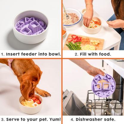 Awoo Snackaroni - Silicone Slow Feeder for Dog Bowls Over 5.5-Inches - Non-Slip, Wet and Dry Food-Compatible Pet Dish with Suction Cups - Extends Mealtime for Fast Eaters - Dishwasher Safe (Yellow)