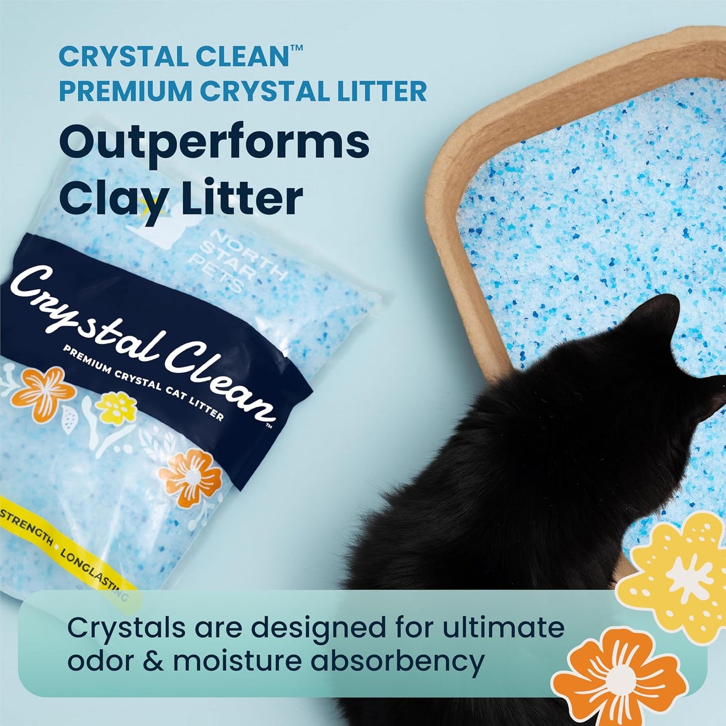 Crystal Clean Premium Fresh Scent Crystal Cat Litter with Odor Control (5X Faster), Best Lightweight, Non Clumping Kitty Litter to Absorb Urine, Dries Solid Waste (2X4.3 Lb Bags)