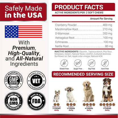Dog UTI Treatment - 170 Treats - Cranberry Supplement for Dogs - Bladder Control - Urinary Tract Infection Treatment - UTI Medicine Multivitamin - Vitamins and Supplements - Made in USA