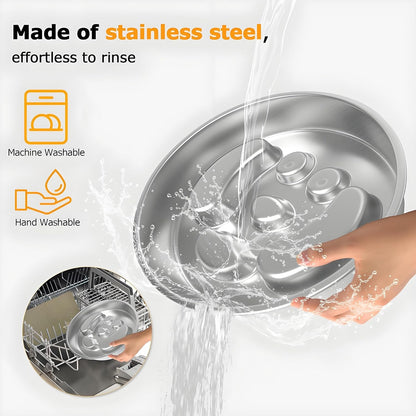 Slow Feeder Dog Bowl with Waterproof & Non-Slip Ultra Absorbent Food Mat(19.68''×11.8''), Non-Slip&Dual-Layer Stainless Steel 2 Cups Capacity Dog Bowl Fast Eaters & Slows Down Pets Essentials Gift