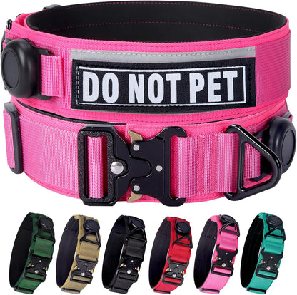 AirTag Dog Collar, 2" Wide Tactical Military Dog Collar with AirTag Holder & 3 Pet Patches, Soft Padded Reflective Waterproof Nylon Collar with Metal Buckle for Medium Dogs (Hot Pink, M)