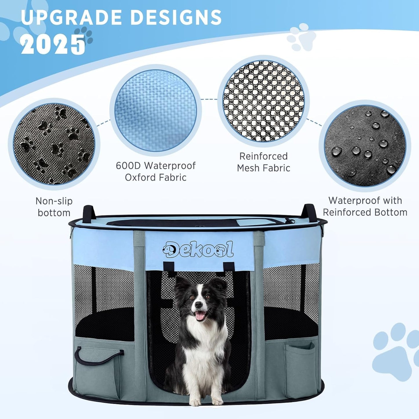 Foldable Dog Cat Playpen, Portable Dog Crate for Puppies, Cat, Puppy Play Pen for Indoors, Kennel Tent Crate for Indoor Outdoor Travel Camping Use with Carrying Case (Blue, M)