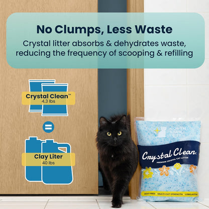 Crystal Clean Premium Fresh Scent Crystal Cat Litter with Odor Control (5X Faster), Best Lightweight, Non Clumping Kitty Litter to Absorb Urine, Dries Solid Waste (2X4.3 Lb Bags)
