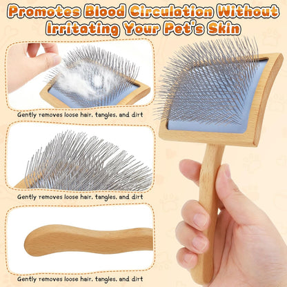 3 PCS Slicker Brush for Dogs, Makerfire Ergonomic Dog Slicker Brush for Grooming Long Hair Dogs, Professional Dog Grooming Brushes with Detangler Comb for Golden Doodle & Poodle