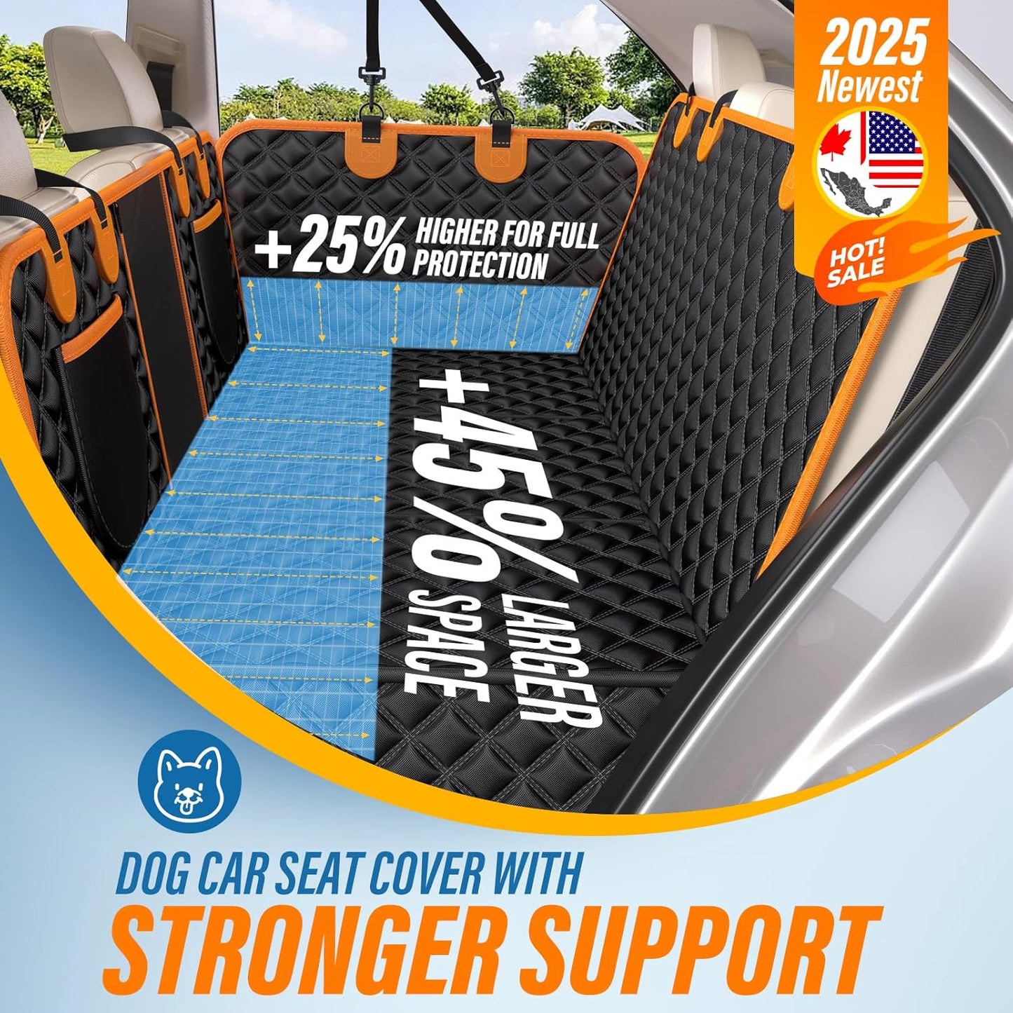 Back Seat Extender for Dogs, 7-in-1 Dog Car Seat Cover for Back Seat, Hard Bottom Car Seat Cover Holds 420lbs, Waterproof & Scratchproof Back Seat Pet Cover for Dogs, Dog Hammock for Car, SUVs