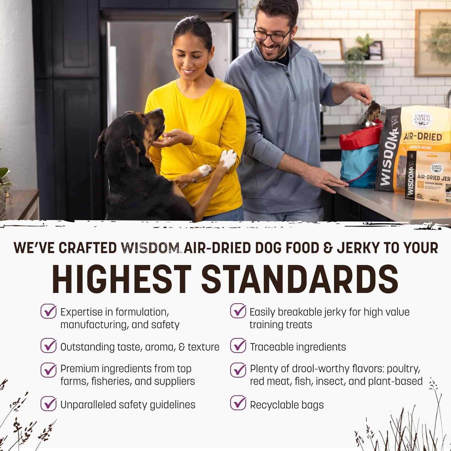 Earth Animal Wisdom Air Dried Dog Food & Jerky Bundle – Turkey Recipe, Premium Natural Dog Food & Treats for All Breeds & Ages - Includes 2 lb Bag + 4 oz Jerky Strips - Made in The USA