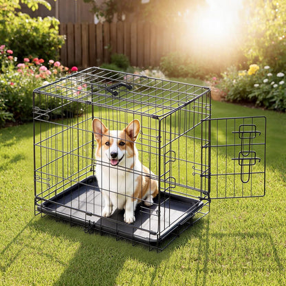 Dog Crate - Small 24 Inch Single Door Portable Puppy Dog Cage, Metal Wire Pet Kennel with Secure Lock, Leak-Proof Pan Tray, Foldable Design for Small Dog Indoor Training and Outdoor Trave