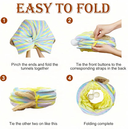 Cat Tunnel for Indoor Cats, Cats Toys Collapsible Tunnel Straight Tube with Fun Ball and 2 Holes, Pet Tunnels for Rabbits, Kittens, Ferrets, Puppy, Diameter 9.8 Inch