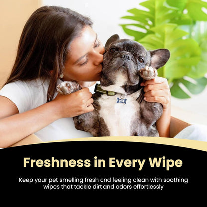Hanu Pet Wipes for Dogs and Cats, Hypoallergenic, Cleans Tear Stains, Itching Relief, for face,Paws, Body and Butt, Peach Oolong