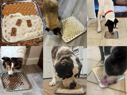 Stainless Steel Large Lick Mat for Dogs & Cats, Chew-Proof Slow Feeder, Anxiety Reducer, Whisker-Friendly for Cats, Non-Slip Heavy Duty Base, Raw Feeding Pad, Dishwasher Safe [Large-1Pack]