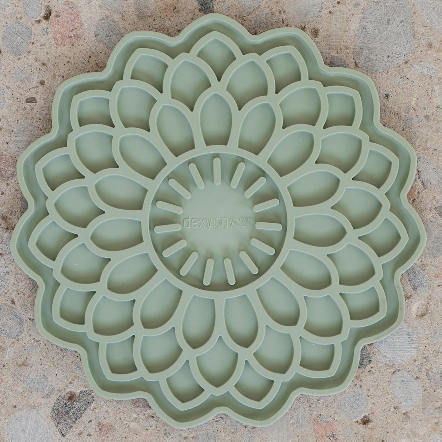 Enrichment Lick Mat: Sage Green Blooming Blossom - Grooved Silicone Dog Feeding Dish, Spread On Food Or Treats, Pet Soothing, Suction Back