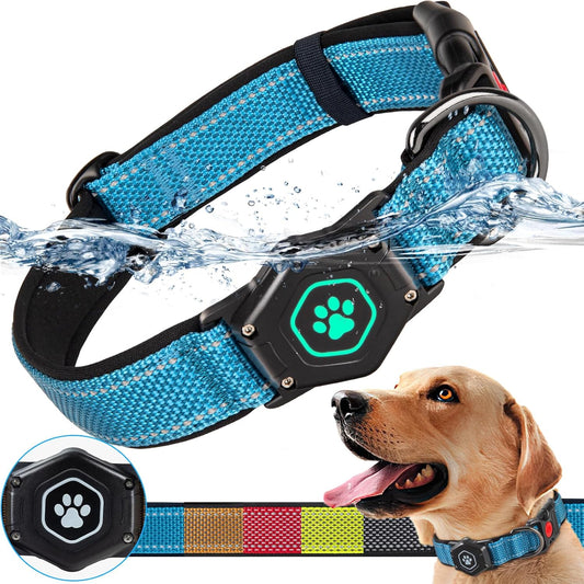AirTag Dog Collar with Waterproof Air tag Holder, Luminous & Reflective,Comfortable and Durable 1000D Nylon, Dual Safety Buckle,Fit for Medium or Heavy Duty Large and Active Dogs【Airtag not Included】