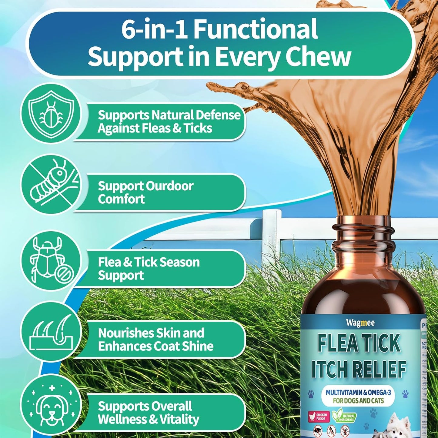 Flea and Tick Prevention for Dog and Cat & Flea and Tick Prevention for Cats Chews, Skin & Coat Support - Fleas & Tick Supplement for Cats & Dogs - Natural Chicken Flavor
