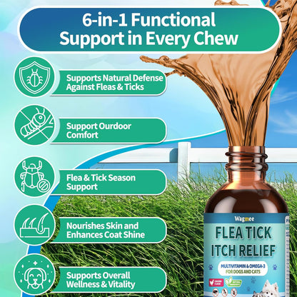 Flea and Tick Prevention for Dog and Cat & Flea and Tick Prevention for Cats Chews, Skin & Coat Support - Fleas & Tick Supplement for Cats & Dogs - Natural Chicken Flavor