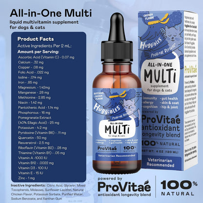 All-in-One Multi Liquid Multivitamin for Dogs and Cats – Daily Supplement with Digestive, Immunity, Allergy & Skin & Coat Support, Mobility Support – Antioxidant Blend for Longevity, 4oz