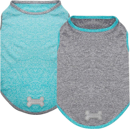 KYEESE 2 Pack Sun Protection Dog Shirts Quick Dry Soft Stretchy Dog T-Shirts with Reflective Label Tank Top Sleeveless Vest Pet Clothes for Small Medium Pet, Large, Grey+Blue