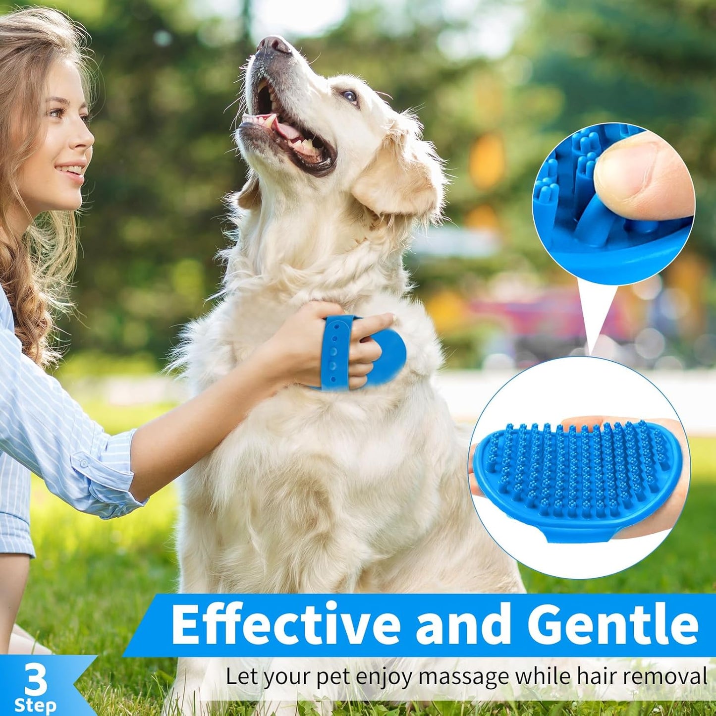 Comotech 6PCS Dog Bath Brush & Dog Toothbrush | Adjustable Handle Shampoo Brush & Scrubber for Short & Long Haired Dogs & Cats | Effectively Solve Odor & Stain Removal Problems (Blue Blue Blue.)
