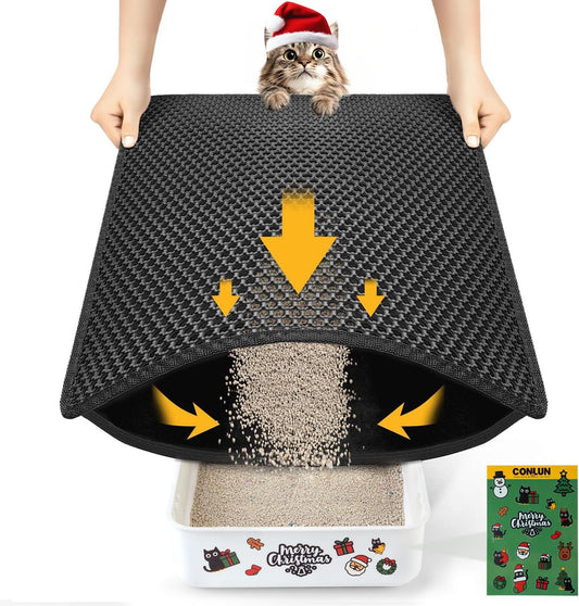 Cat Litter Mat Compact Size 23.6"x14.6" for Small Spaces, Upgrade Waterproof Leakproof Back Layer, Honeycomb Trapping Mat, Washable, Easy to Clean, Scatter Control Kitty Litter Matt, Black
