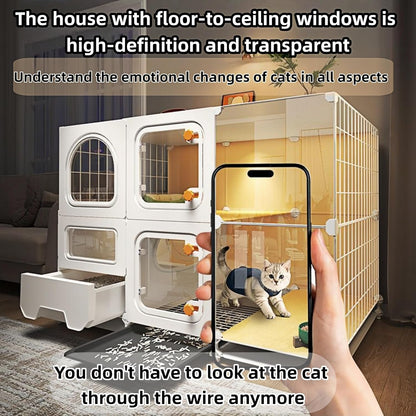 cat cage Indoor with Litter Box, Complimentary Cat Bed, Bowl,Cleaning Three Piece Set,Large cat Enclosure, Cat House with Wheels Outdoor，Small Animal cat Kennel (41.8″(L) x18.1″(W) x46.1″(H))